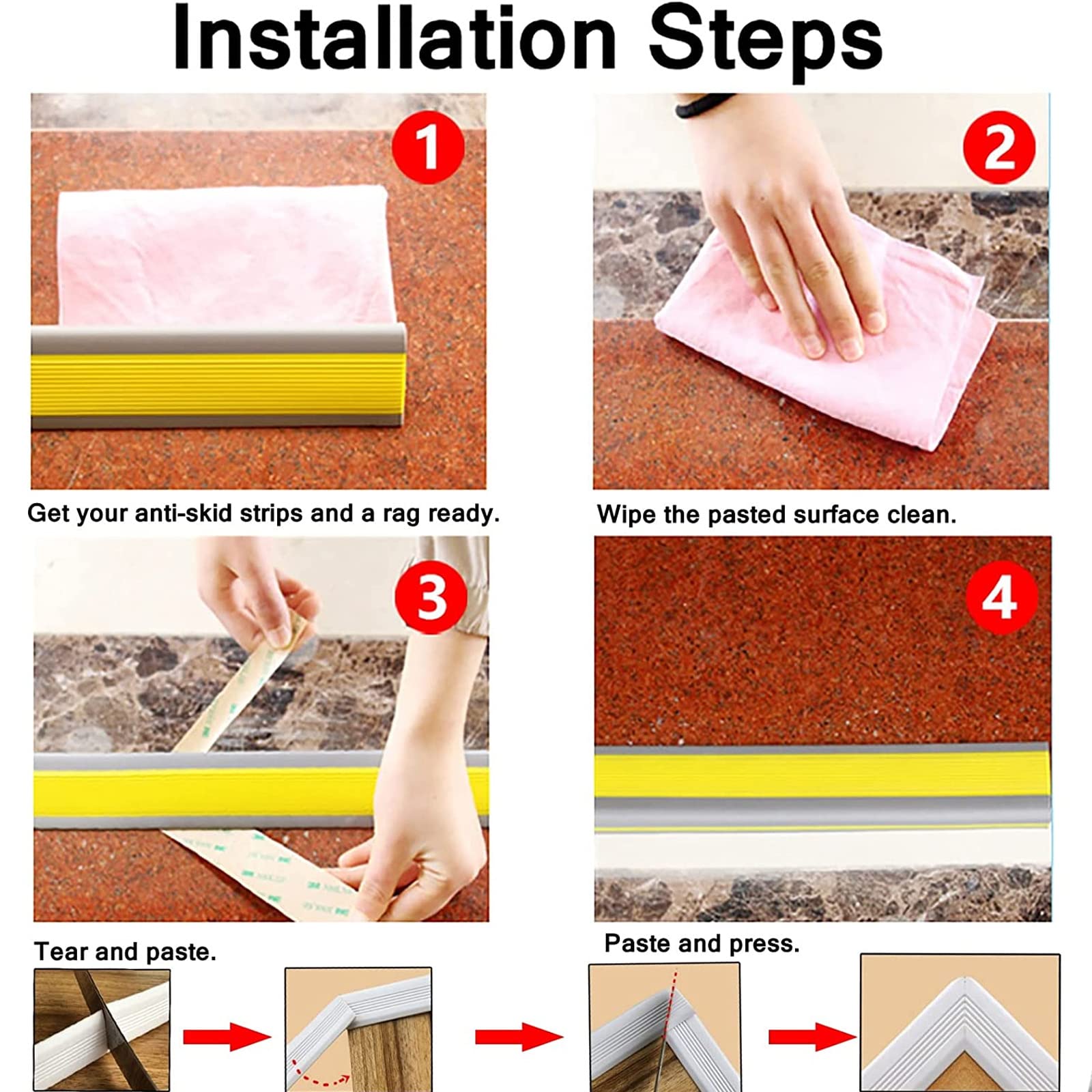 Tira protectora de esquina antideslizante de PVC amarillo, 500 cm de largo x 3 x 7 cm de ancho, borde de goma para uso en interiores y exteriores, protector de borde seguro para niños y mascotas