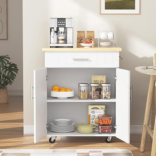 Miniatura 8 de JY QAQA Isla de cocina de 26 pulgadas con ruedas con armario de almacenamiento, armario de cocina con estantes, asa de carrito para toallero o