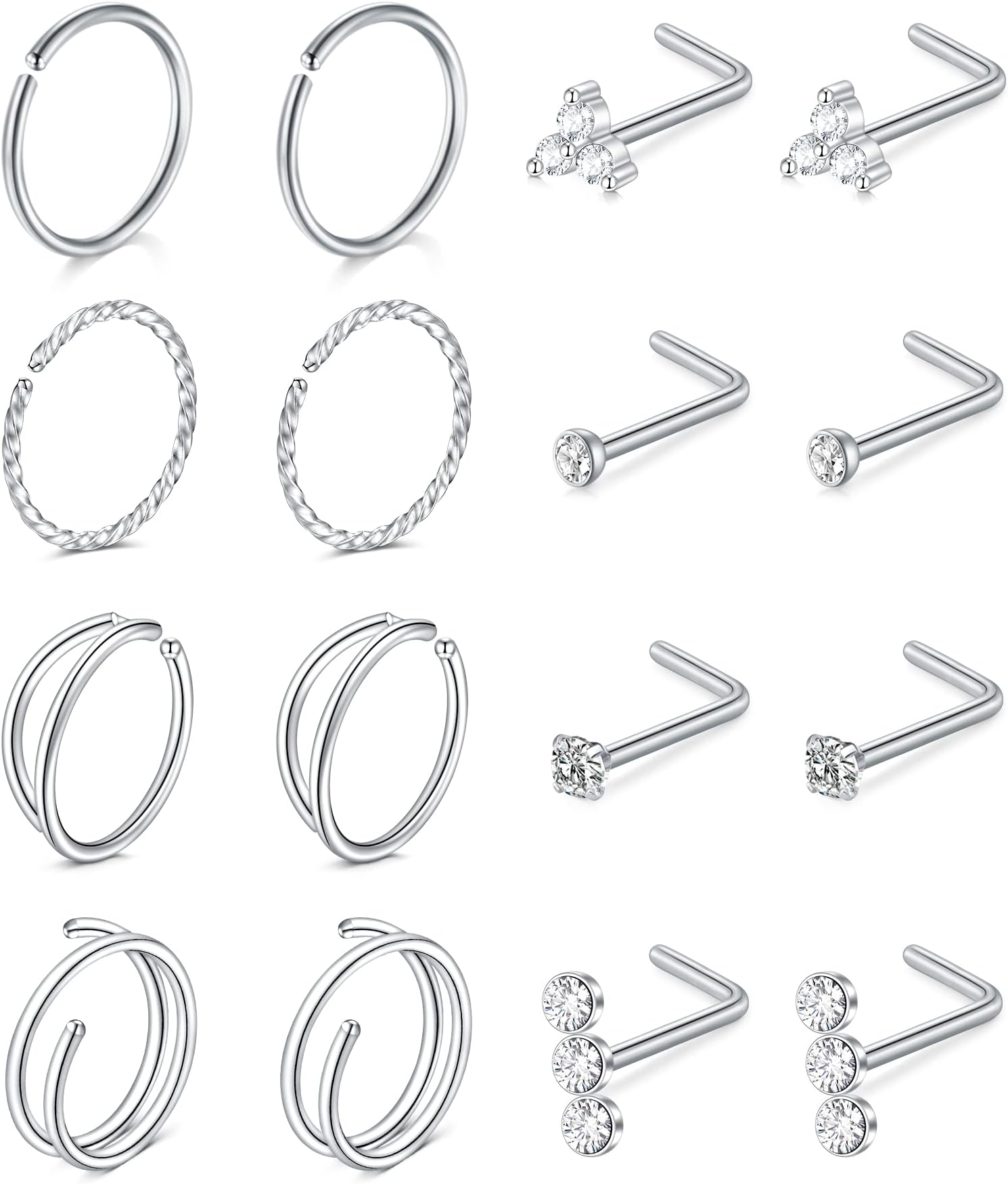 Nose Rings 20g Nose Rings Hoops Nose Studs Nose Rings for Women Surgical Steel Nose Hoops 20 Gauge Nose Screw Nose Piercing Jewelry Silver Rose Gold