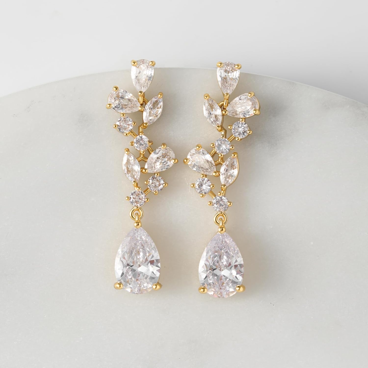 SWEEETV Bridal Wedding Earrings for Brides Bridesmaides-Marquise Teardrop Earrings for Women, Cubic Zirconia Drop and Dangle Earrings for Prom or Pageant,Jewelry - Image 4