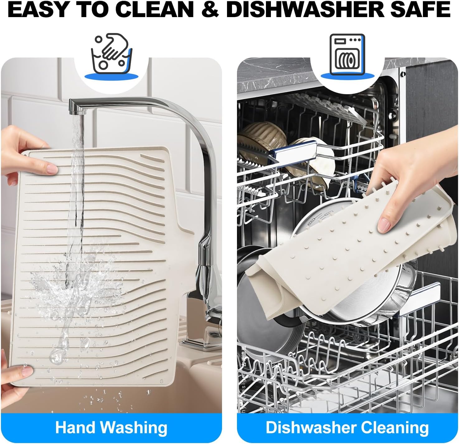 Silicone Dish Drying Mat for Kitchen Countertops and Sinks,19 x13.7 Inch Non Slip Heat Resistant Mat with Built In Drainage System,For Refrigerator and Drawer Liners (Creamy-white, 19 x13.7 Inch) - Image 5