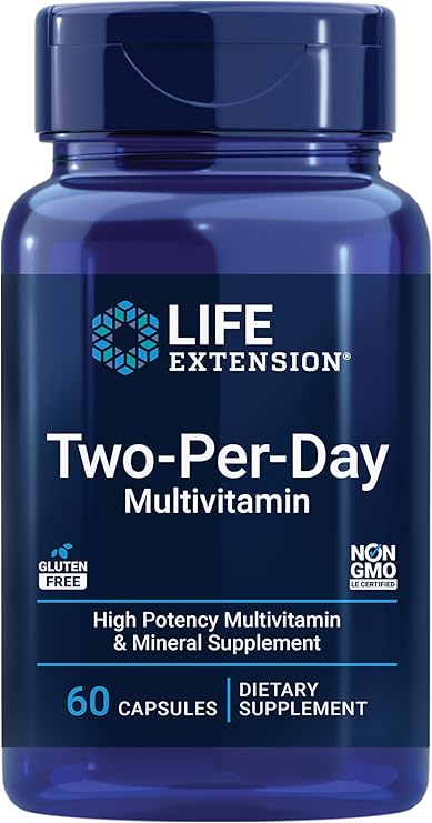 Life Extension Two-Per-Day Multivitamin with Vitamins C&D and Magnesium Capsules 500mg for Heart, Brain, Bone, Cellular Health