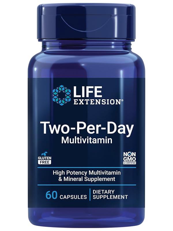 Life Extension Multivitamínico Two-Per-Day com biotina, vitaminas A, B12, B9 e C, 60 cápsulas