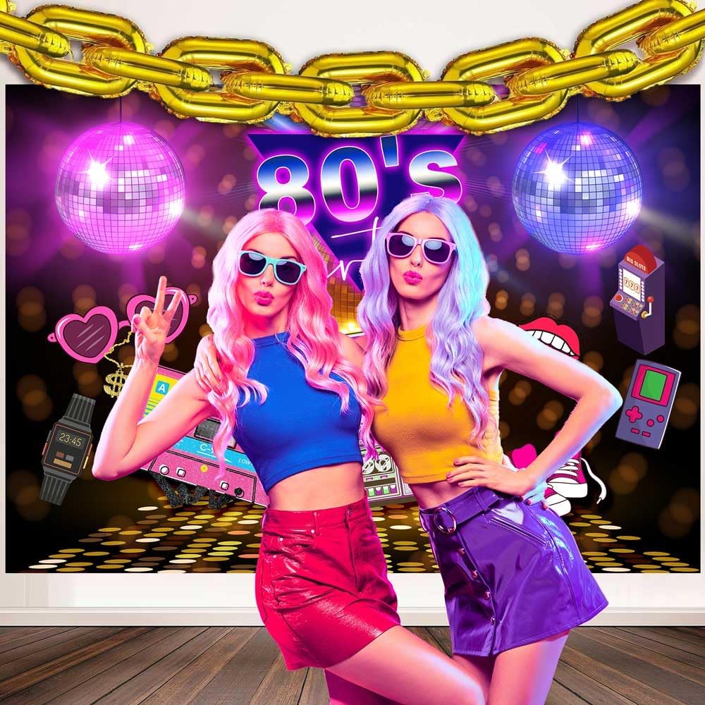 Sensfun 80's Party Backdrop Back to The 80s Retro Disco Ball Night Club Neon Birthday Photography Background Hip Hop Rock 1980s Party Decorations Let's Glow Crazy Photo Backdrops Studio Props 7x5ft - Image 3