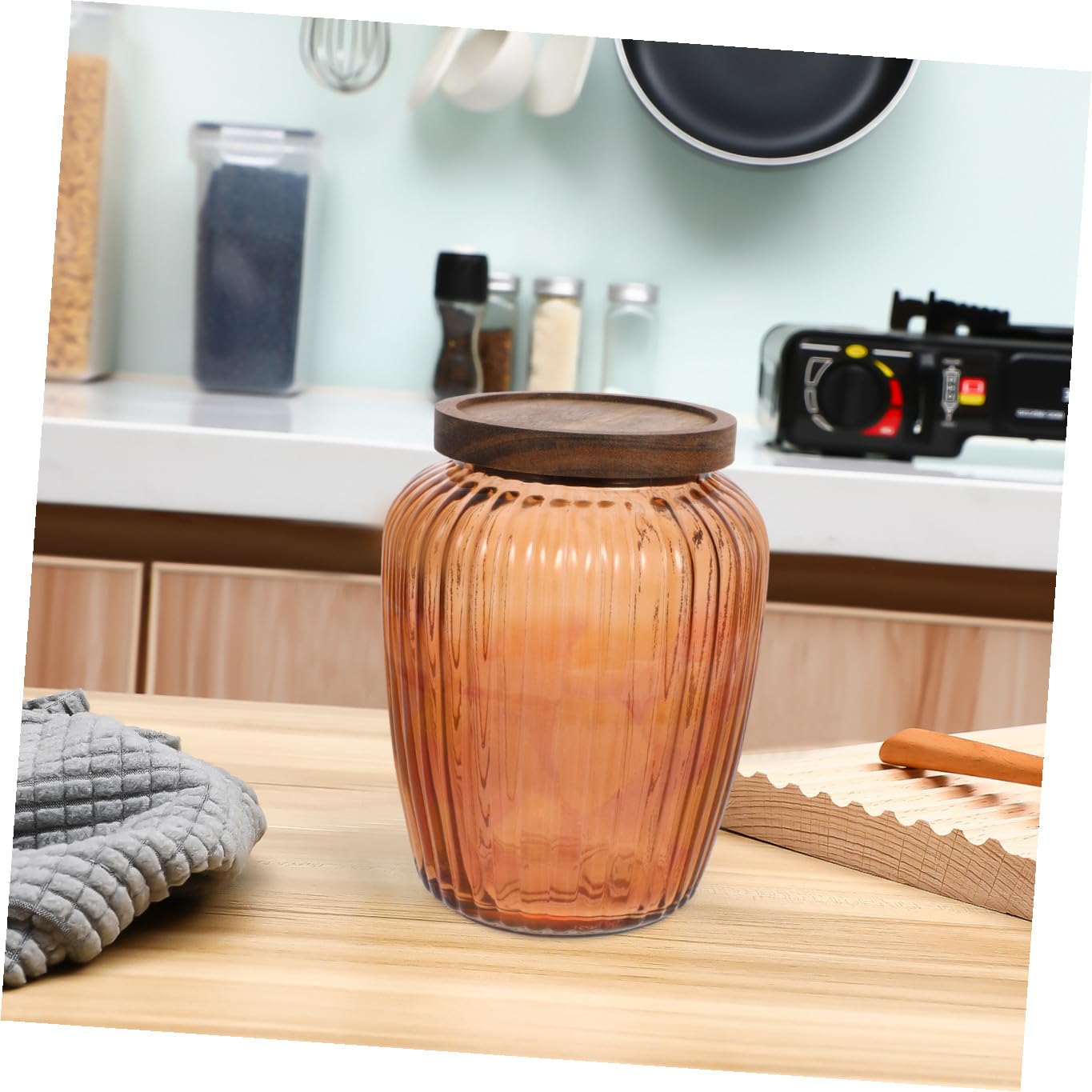 VALICLUD Barattolo Ermetico e Guarnizione in Silicone con Coperchio in Legno di Acacia da 2200ml in Vetro Contenitore Versatile per Organizzare la Cucina per Cereali e Legumi
