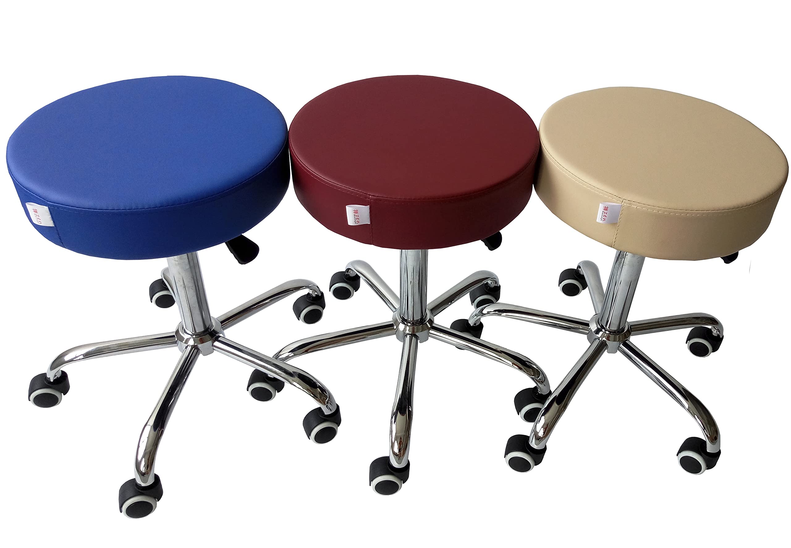 Tabouret à Roulettes Ergonomique Réglable En Hauteur - Assise Rembourrée 37 Cm, Roulettes Souples - Crème