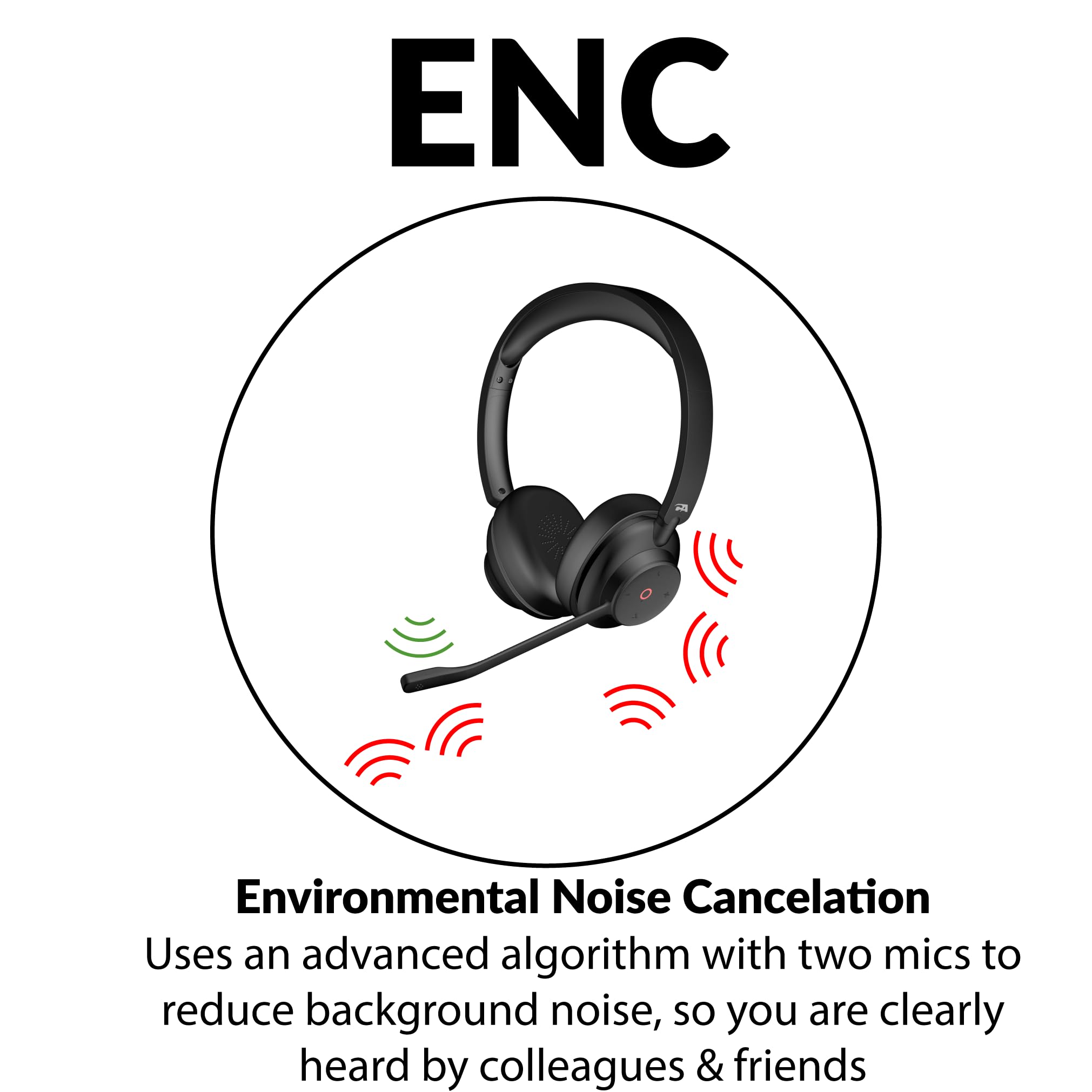 Cyber Acoustics Essential Wireless Headset (HS-1500BT) - Cuffie professionali, tecnologia ANC ed ENC per una qualità audio di alta qualità per chiamate e musica, comfort per tutto il giorno