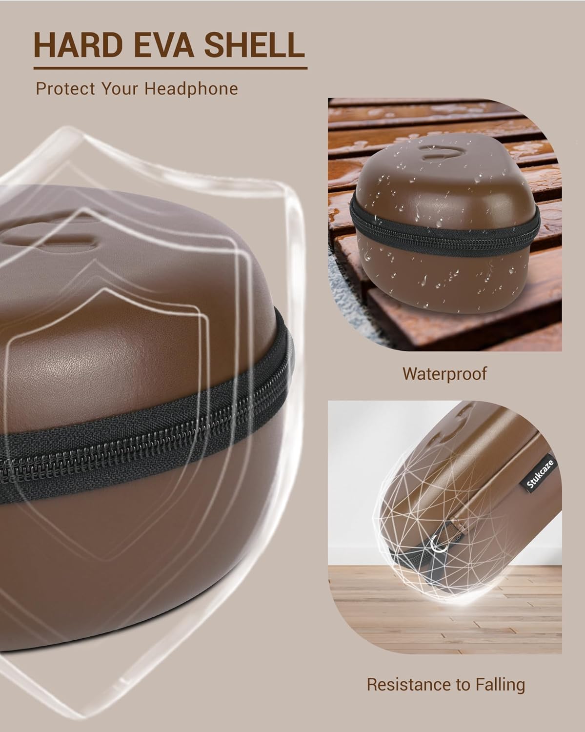 Hard Headphone Case for Beats Solo 4, Studio Pro, Solo 3, Studio 3, Solo 2,Over Ear Headphone Carrying Case with Storage Cable Bag Strap for Travel (Brown) - Image 3