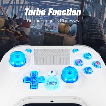 Gamrombo LED Wired Controller for PS5/PS5 Pro/PS5 Slim, Compatible withPS4/PC with 3.5mm Headphone Jack/Dual Vibration/Macro Function/Trubo Function, 10ft Cable