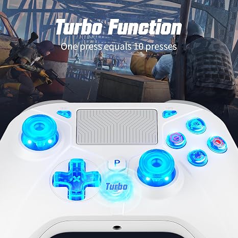 Gamrombo LED Wired Controller for PS5/PS5 Pro/PS5 Slim, Compatible withPS4/PC with 3.5mm Headphone Jack/Dual Vibration/Macro Function/Trubo Function, 10ft Cable