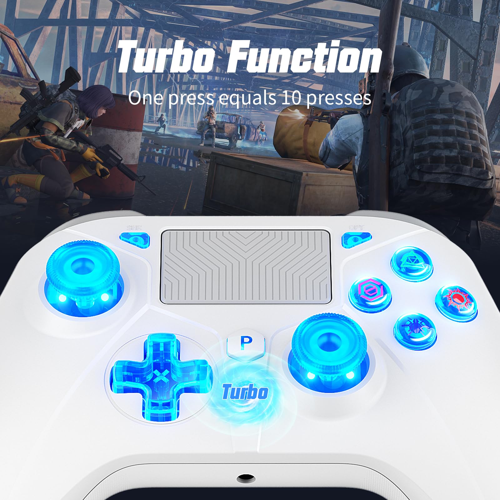 Gamrombo Controller LED cablato per PS5/PS5 Pro/PS5 Slim, compatibile con PS4/PC con jack per cuffie da 3,5 mm, doppia vibrazione, funzione macro, funzione Trubo, cavo da 3 m