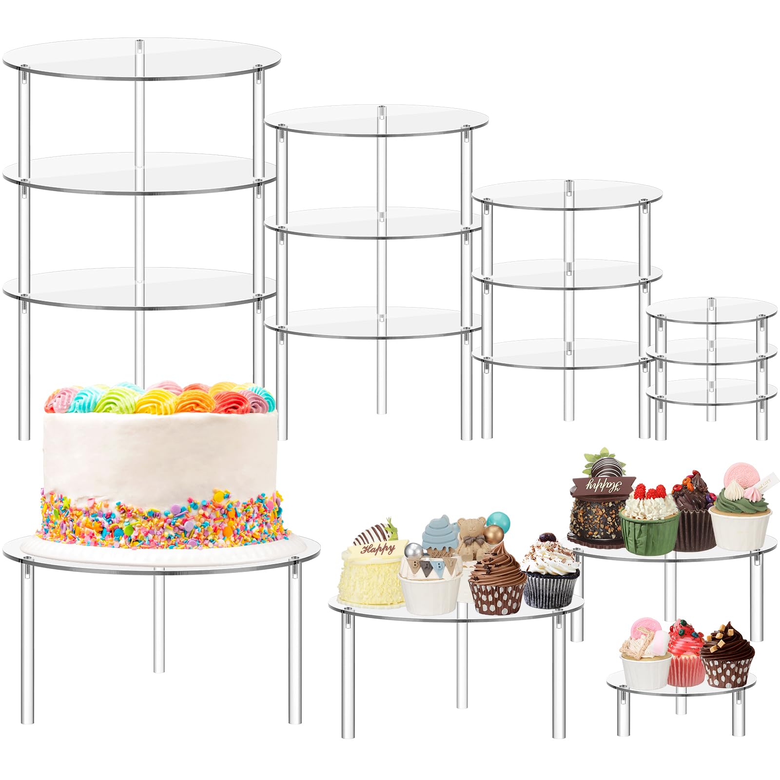 Jingmore 12 Pcs Clear Acrylic Cake Stand Set