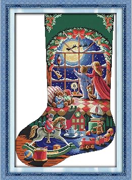 CaptainCrafts Stamped Cross Stitch Kits Christmas Stocking Printed 11CT Fabric Cross Stitch Needlecrafts Embroidery Kit for Adults Childrens Paradise, Preprint Stamped 11CT 21.330.3 Inch