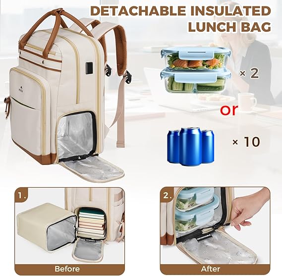 MATEIN Teacher Backpack with Lunch Compartment, 15.6 Inch Laptop Backpack | Detachable, with Organized Pocket, Commute Office College, Computer Backpacks for Men Women, Meal Prep Bag, Gift for Nurse