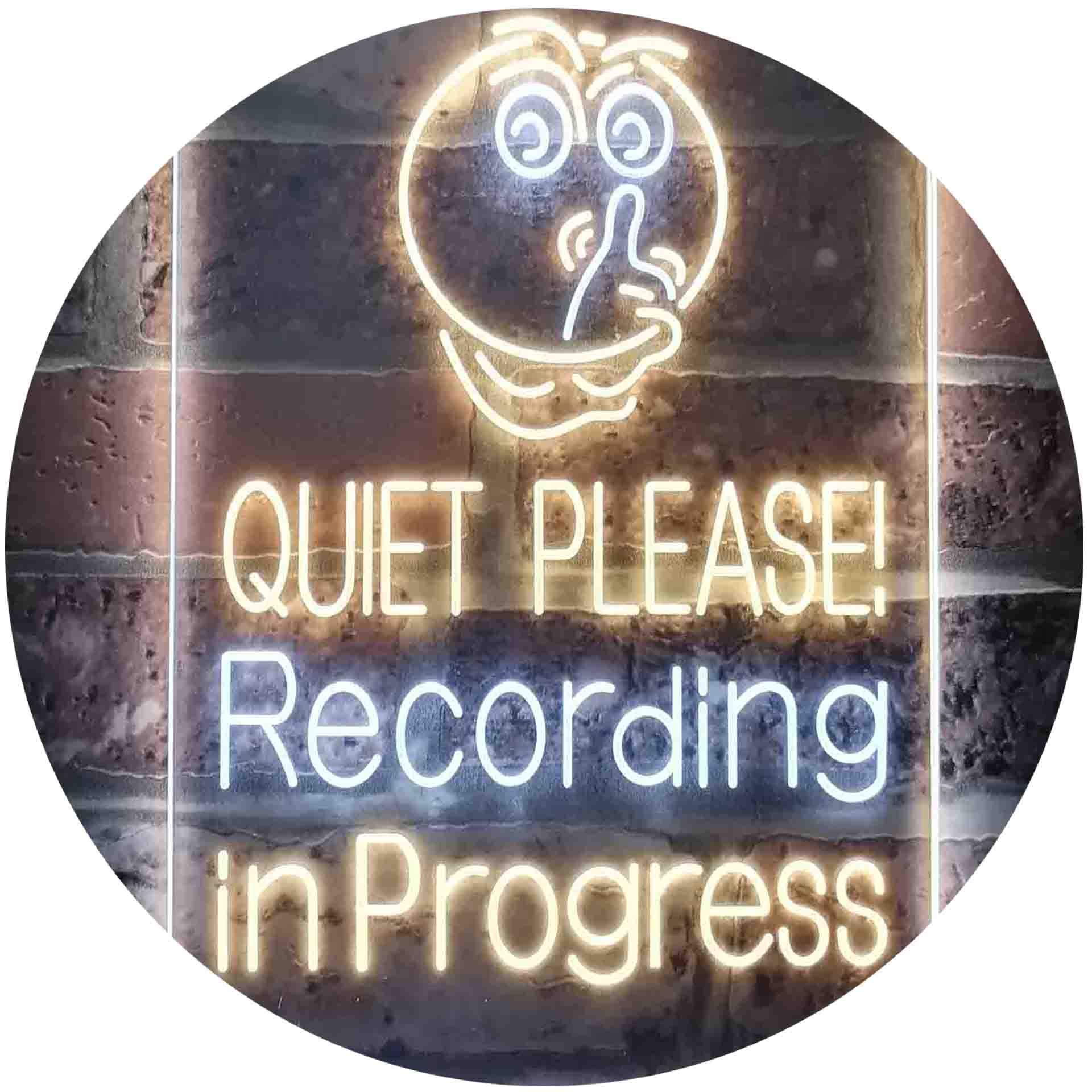 ADVPRO Quiet Please Recording In Progress Studio Dual Color LED Neon Sign White & Yellow 300 x 400mm st6s34-i3580-wy — image 1