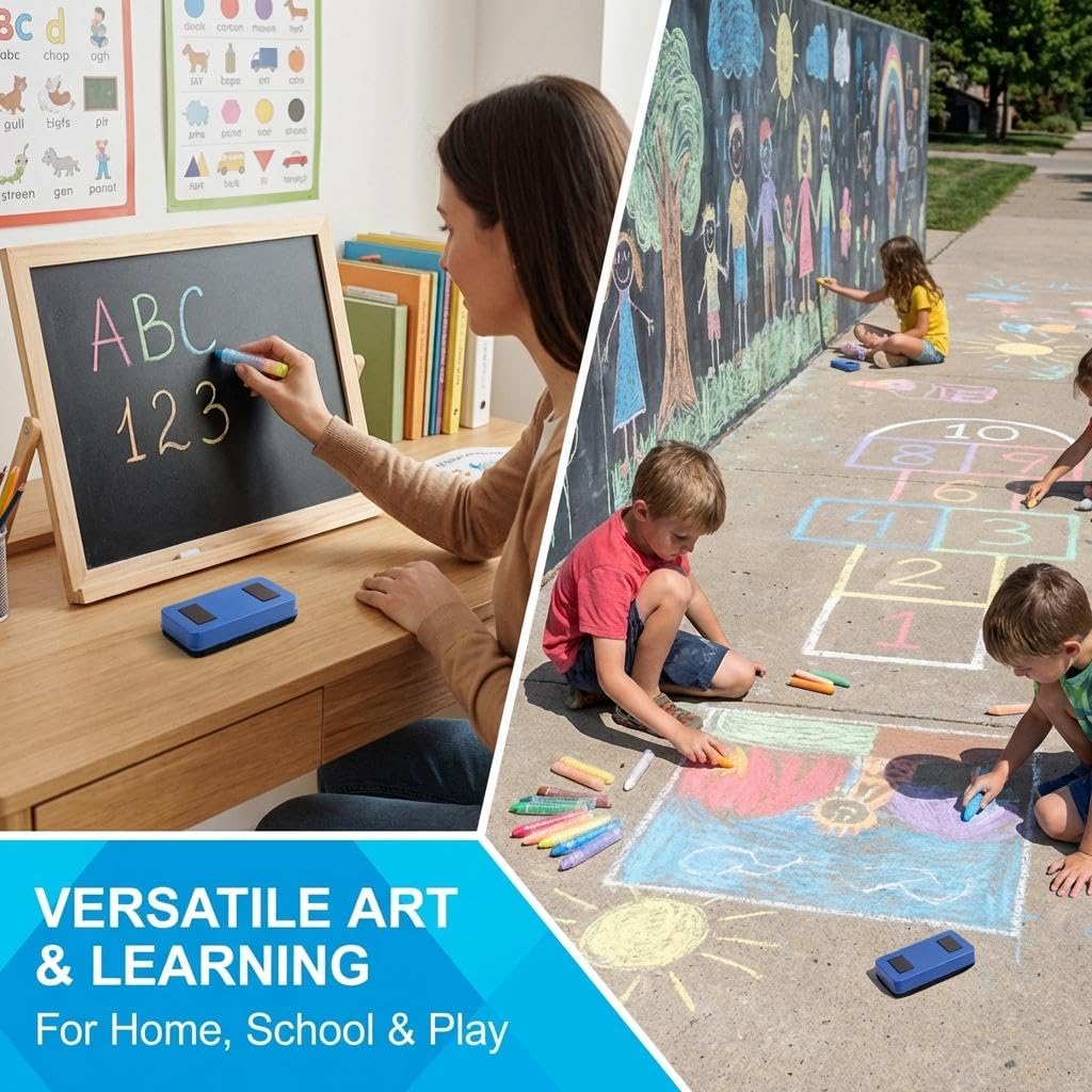 12 Gessetti Colorati per Lavagna, Gesso Senza Polvere, Non Tossico, Lavabile, Cancellabile, Gessetti per Bambini, Strumento Artistico per Disegno e Scrittura su Lavagna