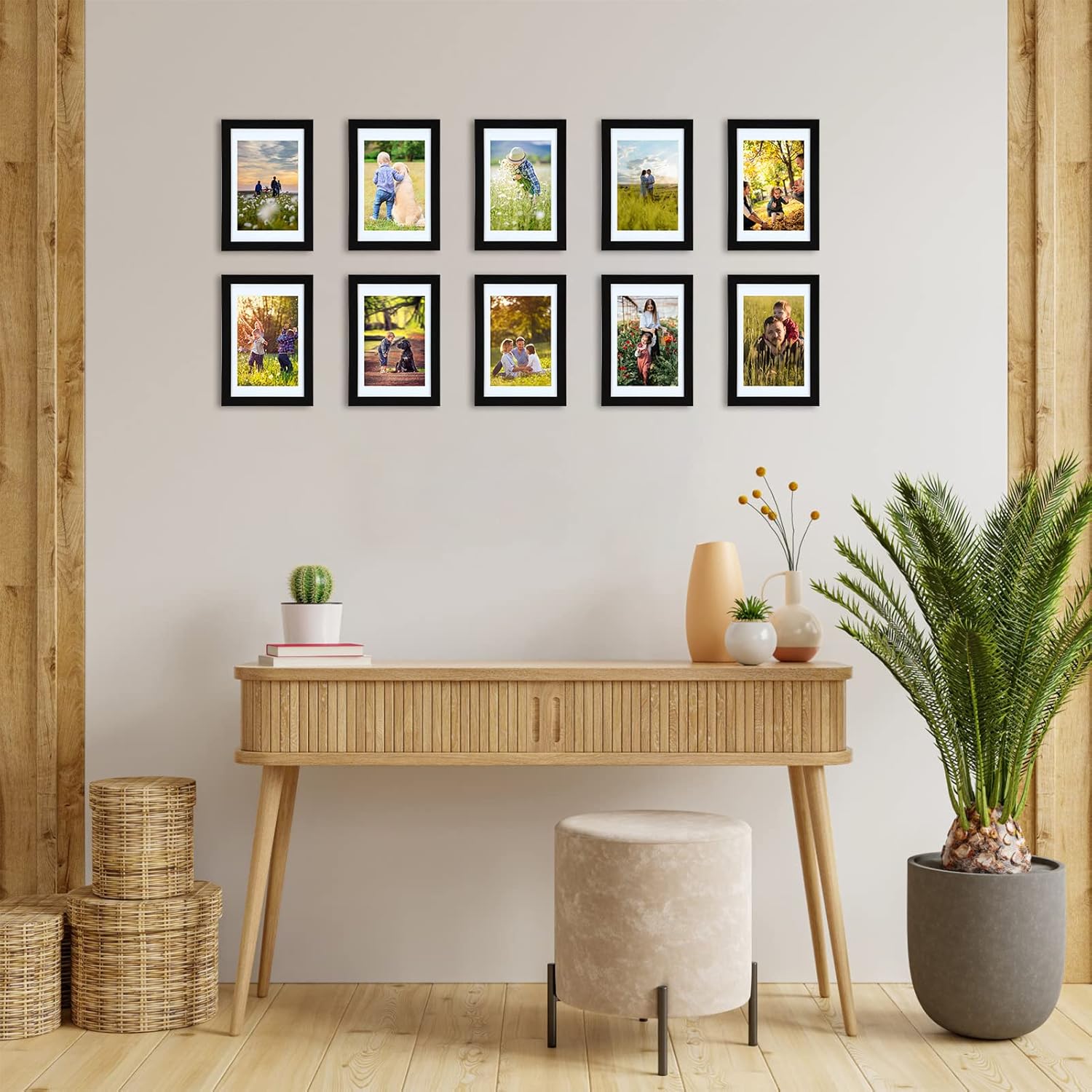 Giftgarden 4x6 Picture Frame Set of 10, Matted to 3.5x5 Photos with Mat or 6x4 Pictures without Mat, Multi Black Frames for Tabletop Wall Display