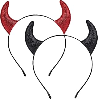 Glitter Devil Horns Headband Halloween Black & Red Devil Horns Fancy Dress Cosplay Headband