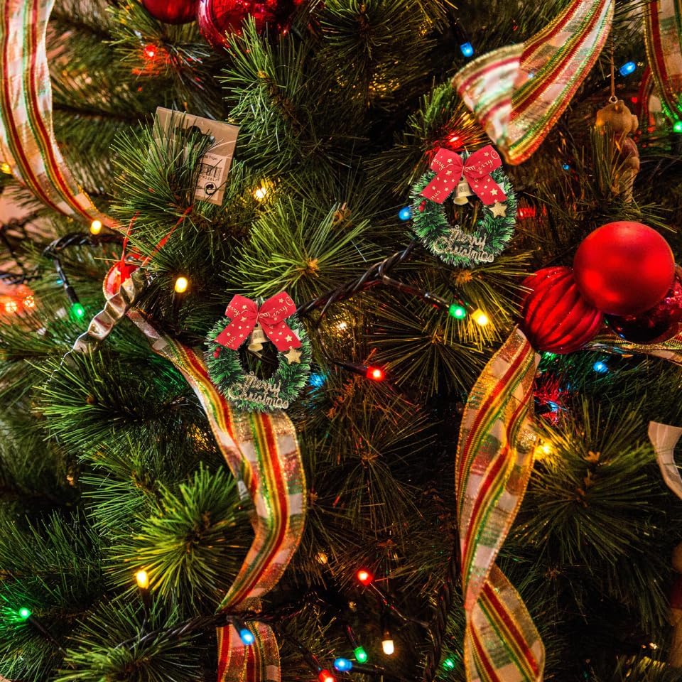 VOSAREA 10pcs Mini Christmas Wreaths Small Wreaths Crafts Christmas Red Bow Cedar Pine Artificial Hanging Garlands for Front Door Window Chair Wall Dollhouse Decor - Image 3