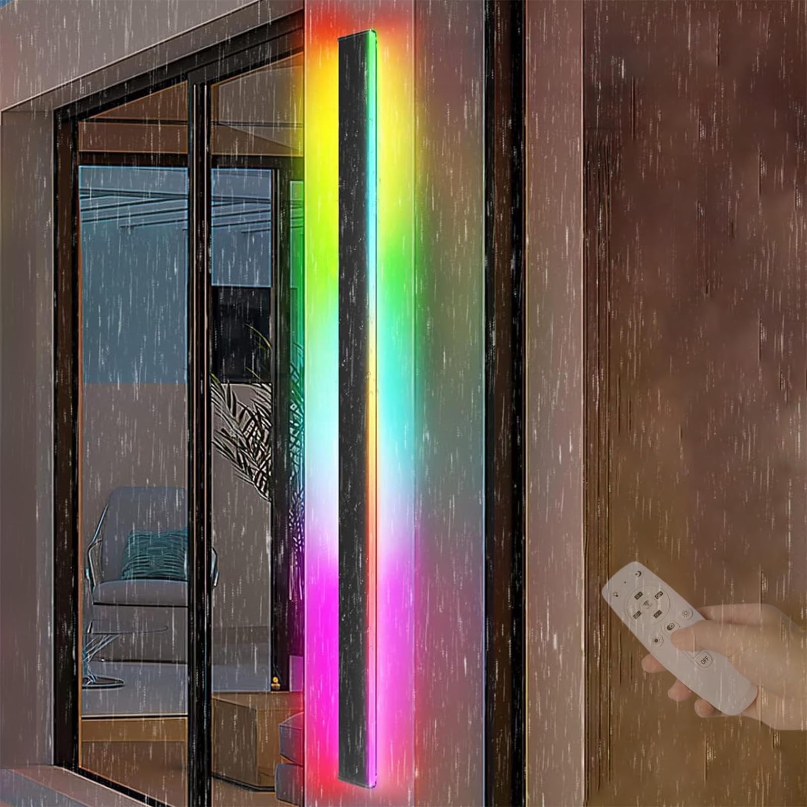 RGB Lange Außenwandleuchten Dimmbar LED Wandlampen mit Fernbedienung Aussen Innen Wandbeleuchtung IP65 Wasserdichte Aluminium Schwarz für Balcony Villa Terrassen Gärten (D,120cm)