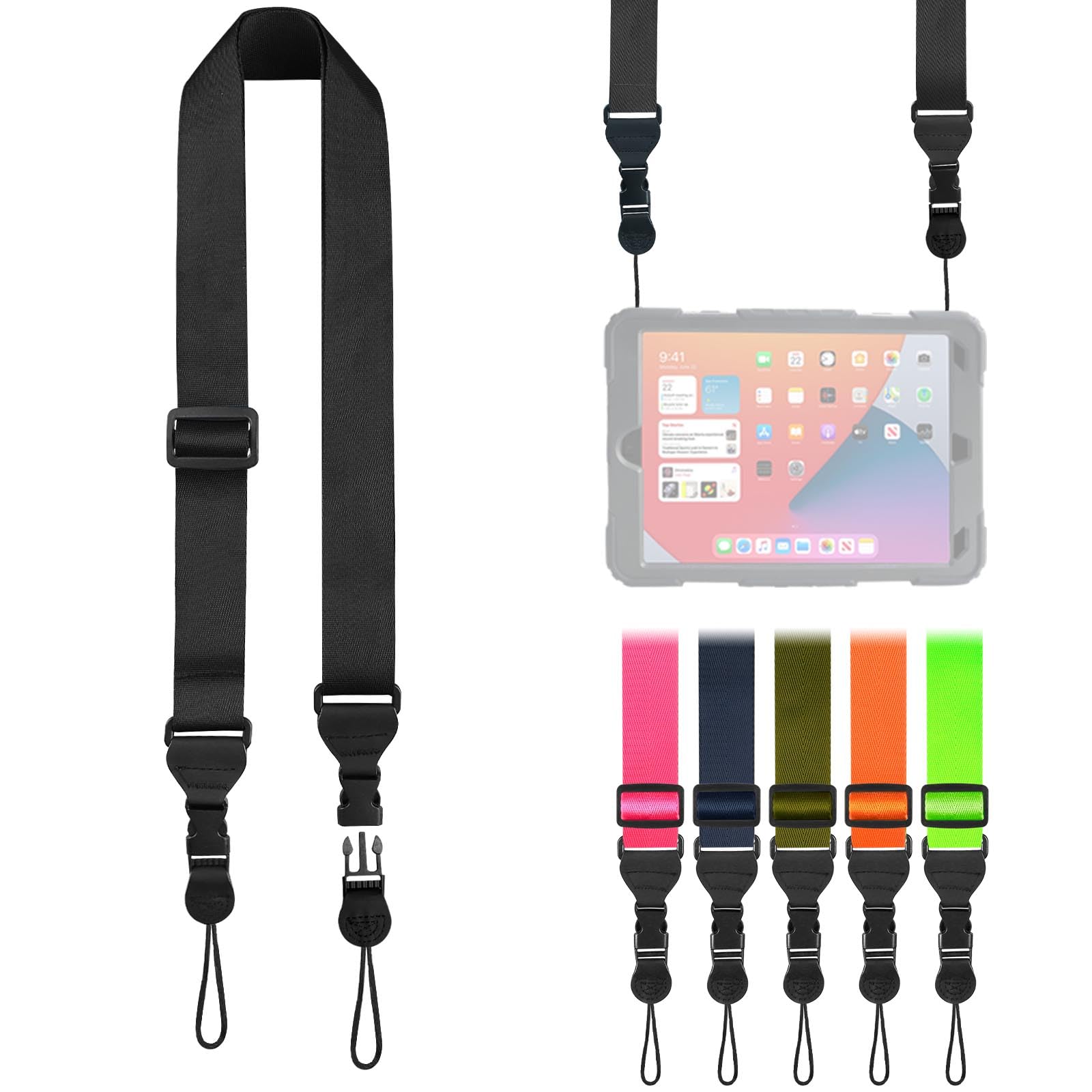 FIEIL Adjustable Shoulder Strap, Nylon Camera Strap, Comfortable Neck Strap for iPad, Cellphone Tablet, Camera, Laptop, Binocular, Luggage Bag (Black