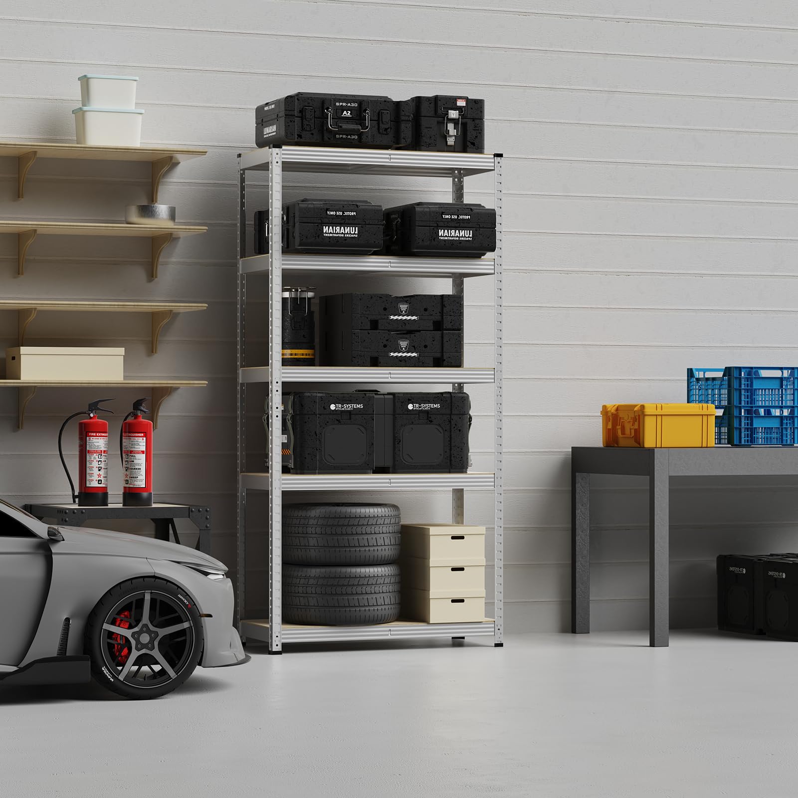 Lot de 2, Étagère Rangement 5 Tablettes Réglables, Capacité 875 kg, Rayonnages en métal Idéal pour Cave ou Garage (2)