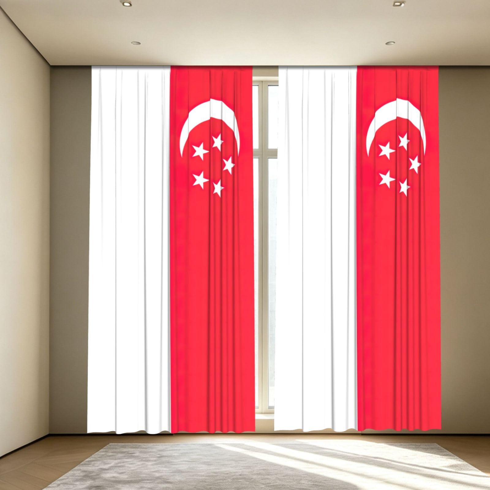Yyoretp Singapore Flag Print Blackout Curtains for Living Room Bedroom Thermal Insulated Window Drapes.