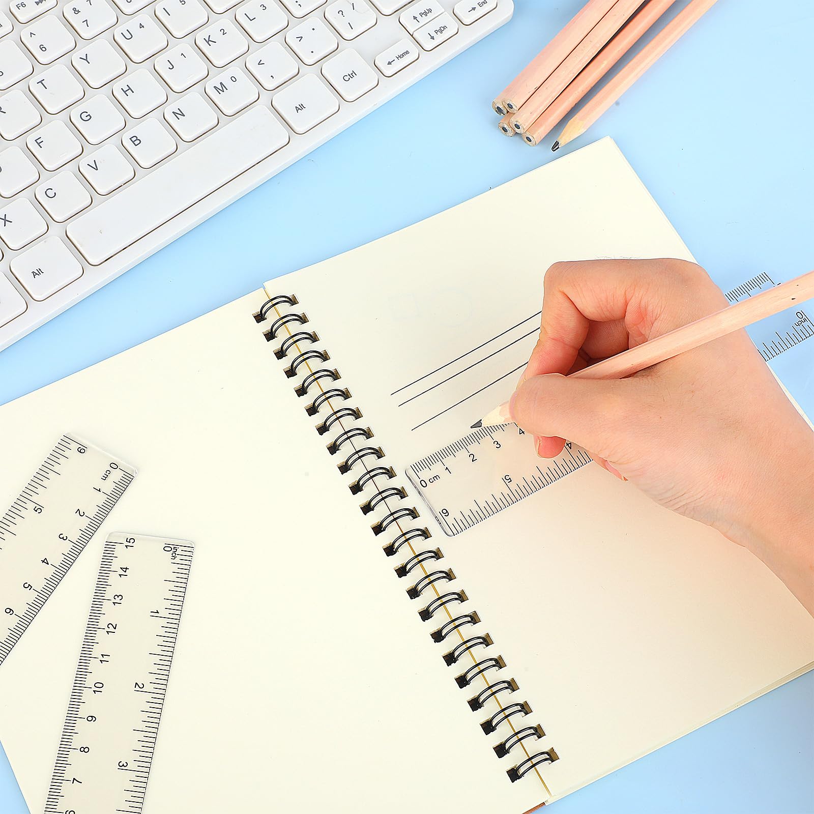 10 Pcs Clear Ruler, Clear Plastic Ruler 6 Inch 8 Inch Transparent Shatterproof Straight Rulers with Inches and Centimeters for School Classroom Home Office - Image 6