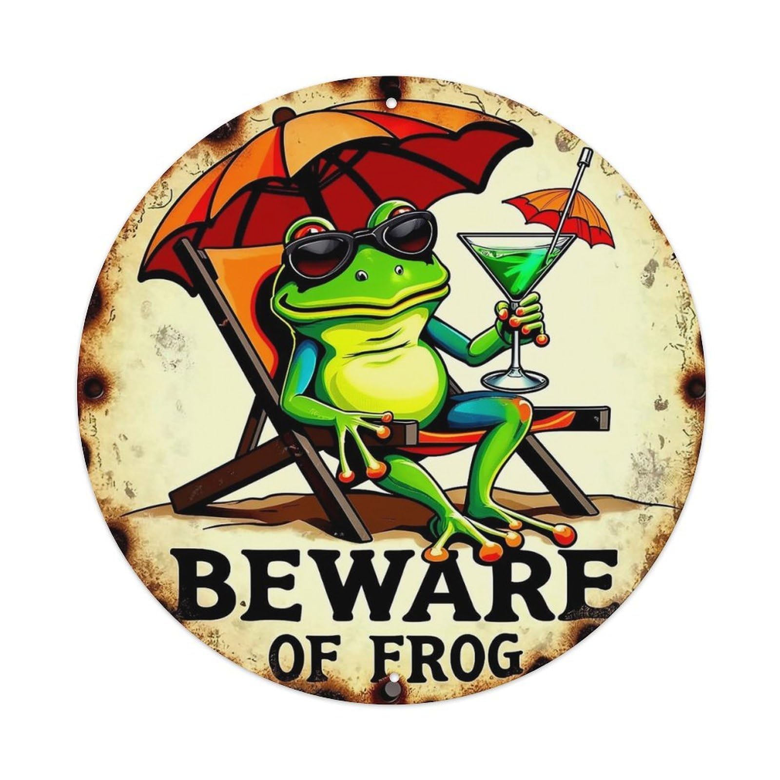 Beware Of Frog Sign Tin Sign Metal Poster Vintage Metal Signs for Home Man Cave Bar Cafe Kitchen laundry room Wall Decorations 8x8 inches