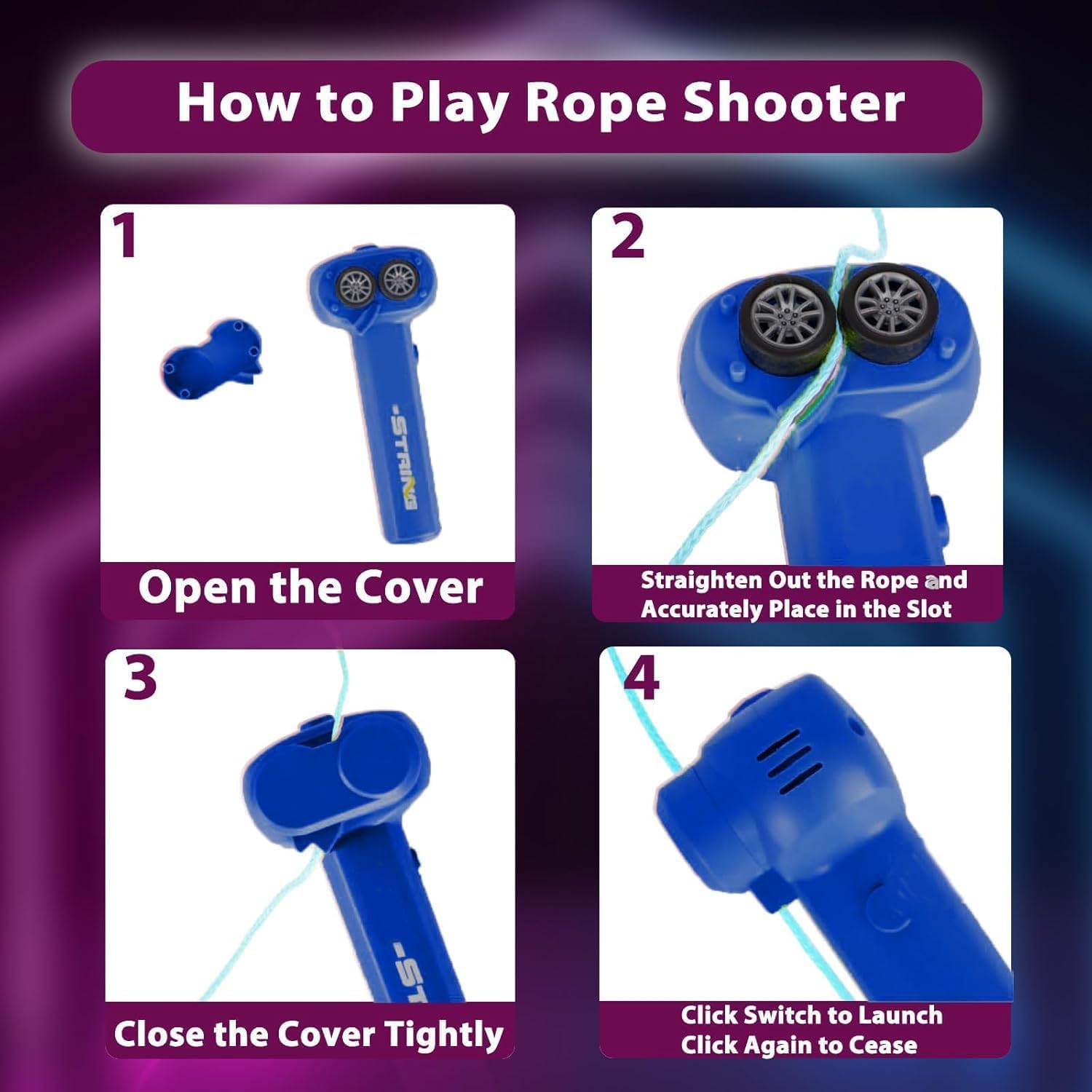 Lasso Shooterm Hélice de lanceur de cordes pour enfants, Glow in The Dark Lasso, jeu Shooter String Toy, jouet de tir à la main avec fermeture éclair