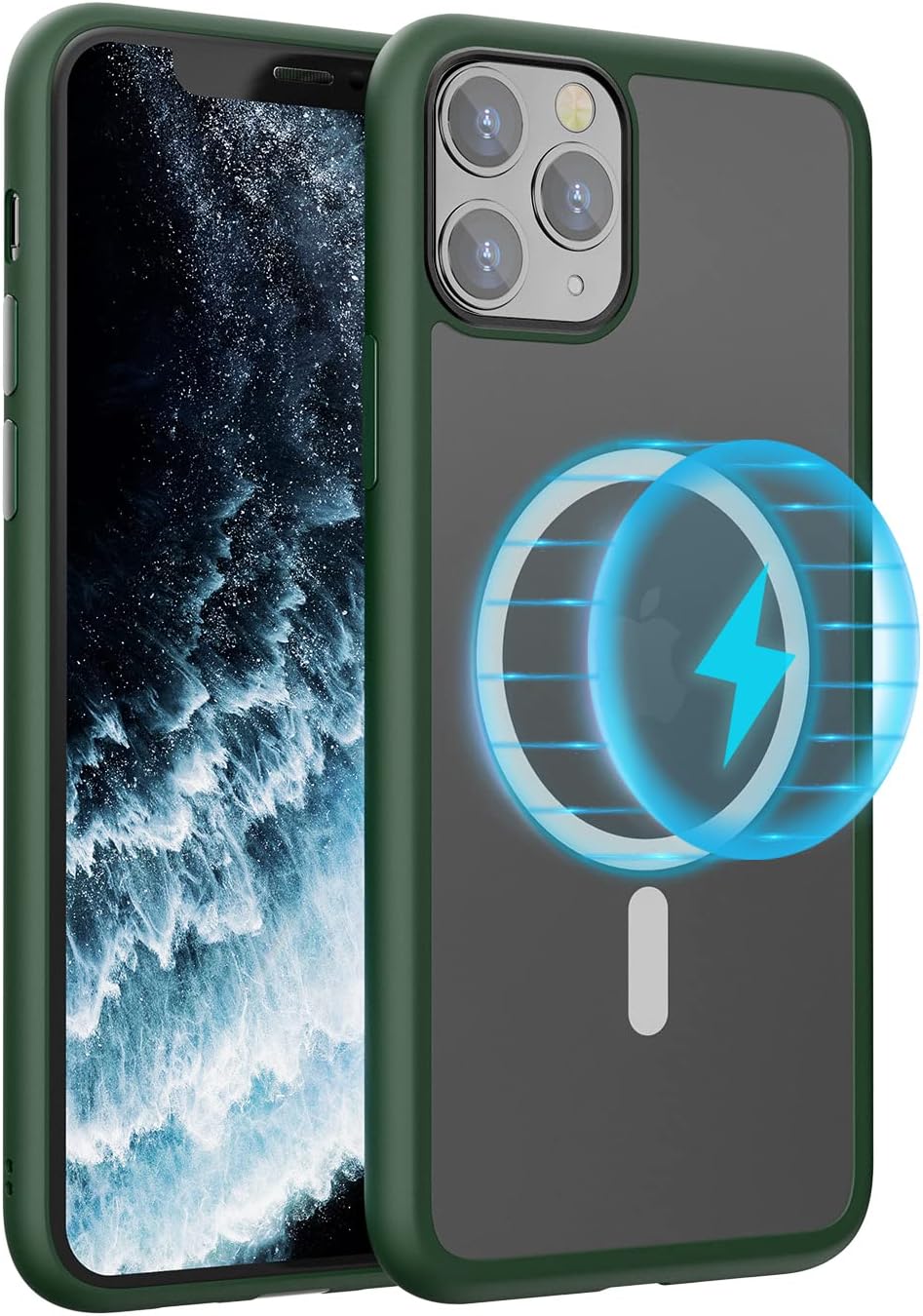 SINDOX Mag-Safe Case for iPhone 11 6.1' with Wireless Charging, Shockproof Protective Phone Case with Magnetic Back, Slim Hard Anti-Yellow Soft Silicone TPU Case (Green)
