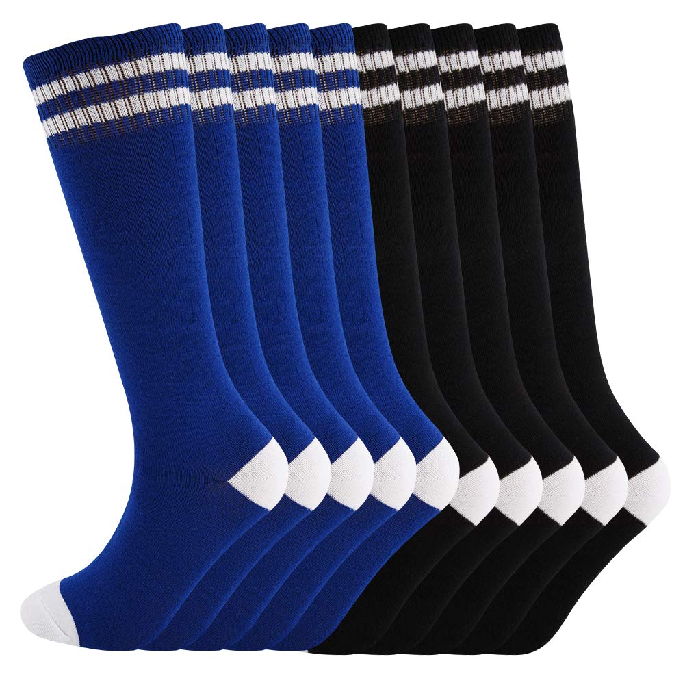Knee High Socks for Kids, Cotton Soccer Socks for Boys, Girls, Toddlers……, 10 pares azul*5+negro*5, 10 Pairs 10-15 Years