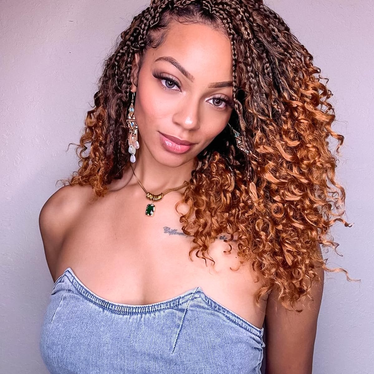 XCRUIQO Boho Goddess Box Braids Crochet Hair, 8 Packs 14 Inch Boho Crochet Braids with Curly Ends, Synthetic Boho Crochet Braids for Women,Bohemian