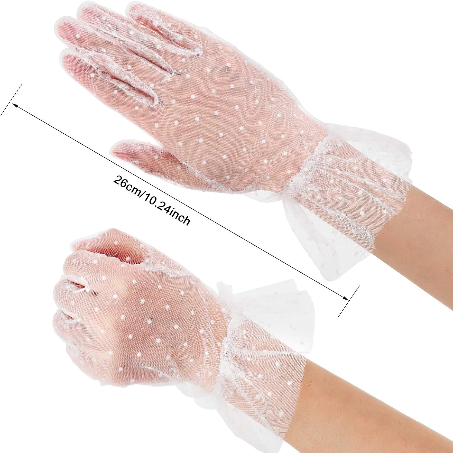Boao Women Lace Gloves Tea Party Gloves Polka Dot Mitten Evening Elegant Accessories for Sun Protection Funeral Halloween