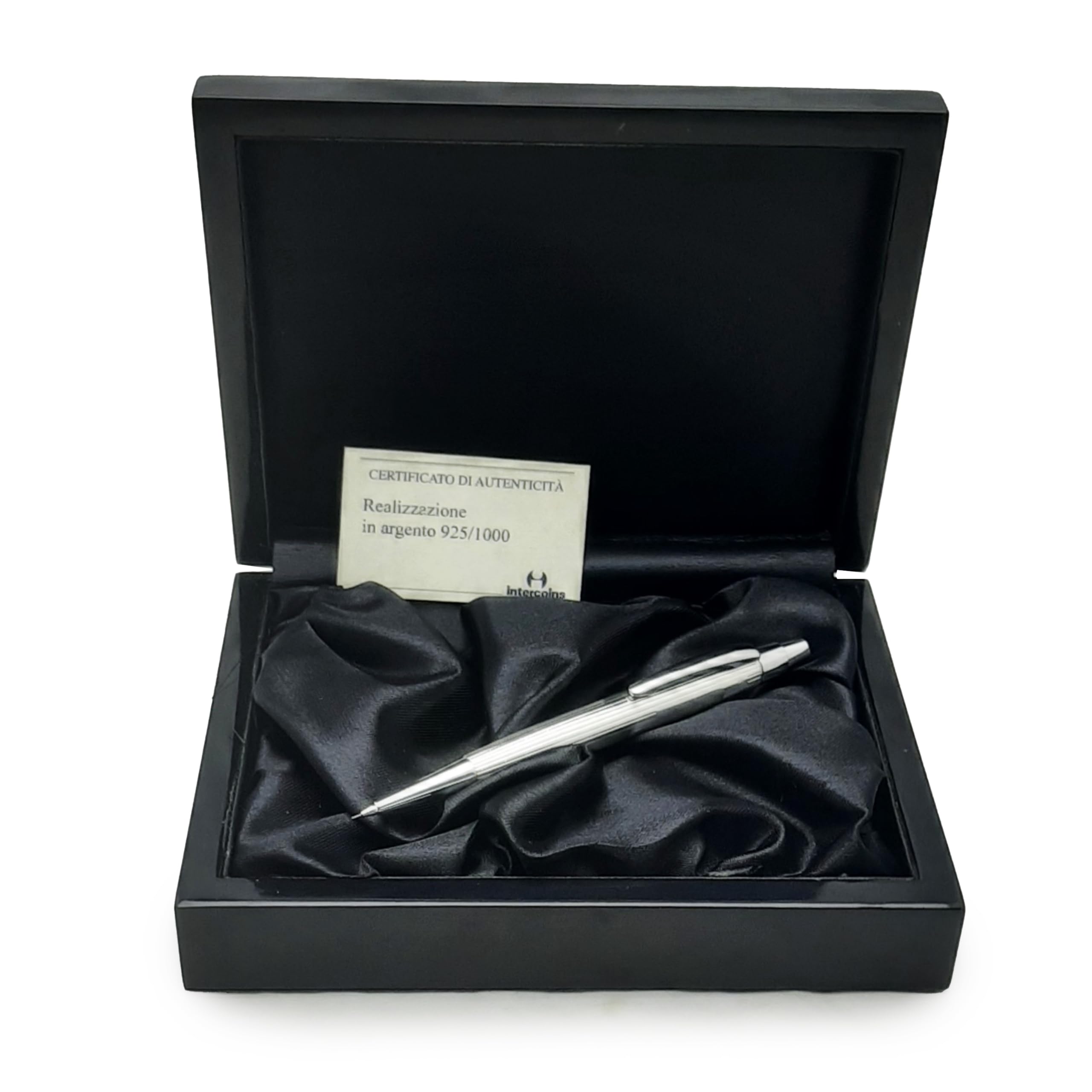 Generico Portamine in argento sterling 925/1000 finemente incise con decorazione guilloscè millerighe made in Germany confezione laccata in legno nero