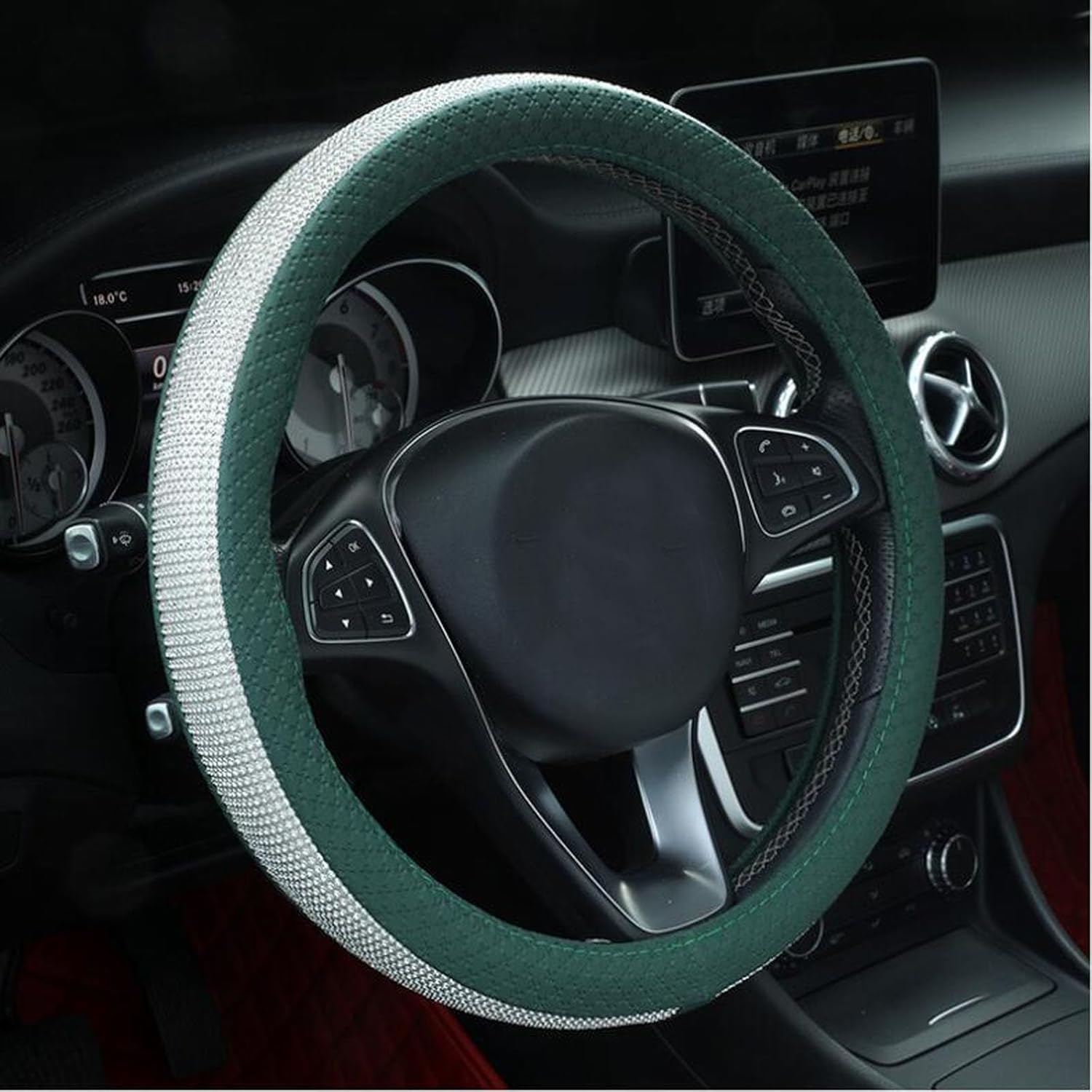 D-CC Bling Diamonds Steering Wheel Cover for Women Sparkling Breathable Anti-Slip Universal 15 Inch Car Wheel Protector (Green)