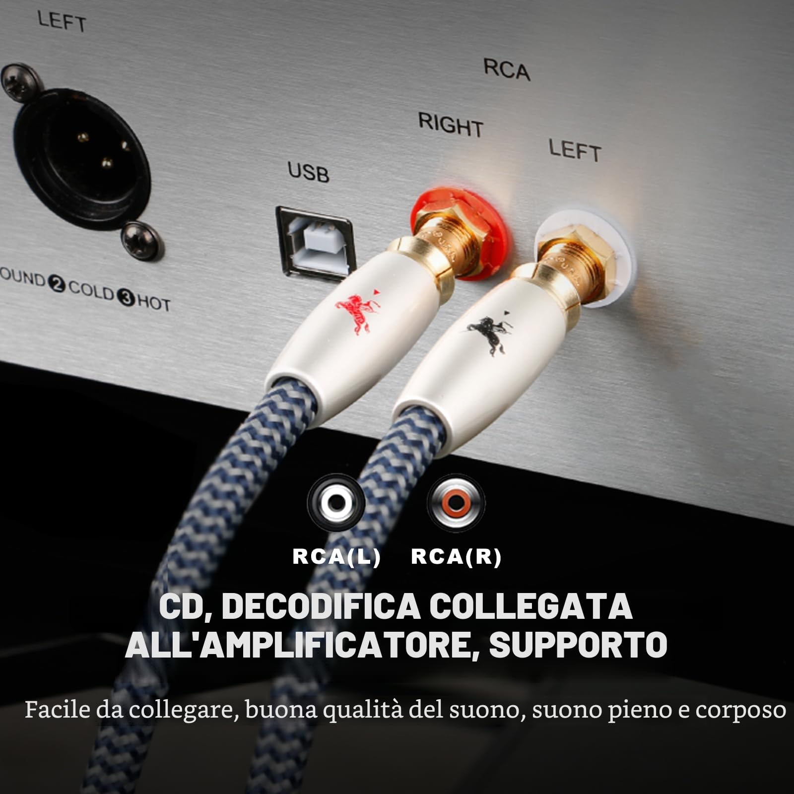 Impeto High end Cavo RCA Audio Alta Qualità, Cavo Audio Stereo da 2 RCA Maschio a 2 RCA Maschio HIFI per audiofili sistemi Rosso e Bianco-Connettore Compatibile per CD Lettore Amplificatore 1m