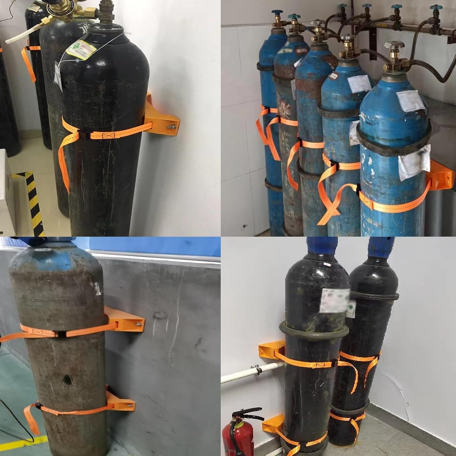 XBTGS Soporte fijo de gas de 9.4 pulgadas, soporte fijo de cilindro de gas, correas ajustables y 2 tornillos de fijación, soporte de cilindro montado en la pared para clínicas, naranja, 4 piezas