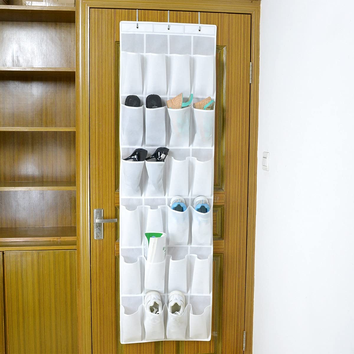 Londonexpress White 24 Pockets Over Door Hanging Shoe Rack Storage Hanger Space Saver Organiser Tidy