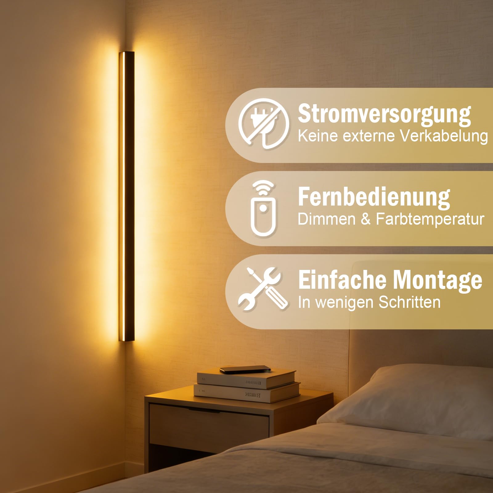 LANMOU LED Wandleuchte Innen, 150cm Ecklampe mit Fernbedienung, Schwarz | 50W 4000LM, dimmbare Wandlampe Innen, 3000K/4500K/6000K, Aluminium, für Flur und Treppenhaus