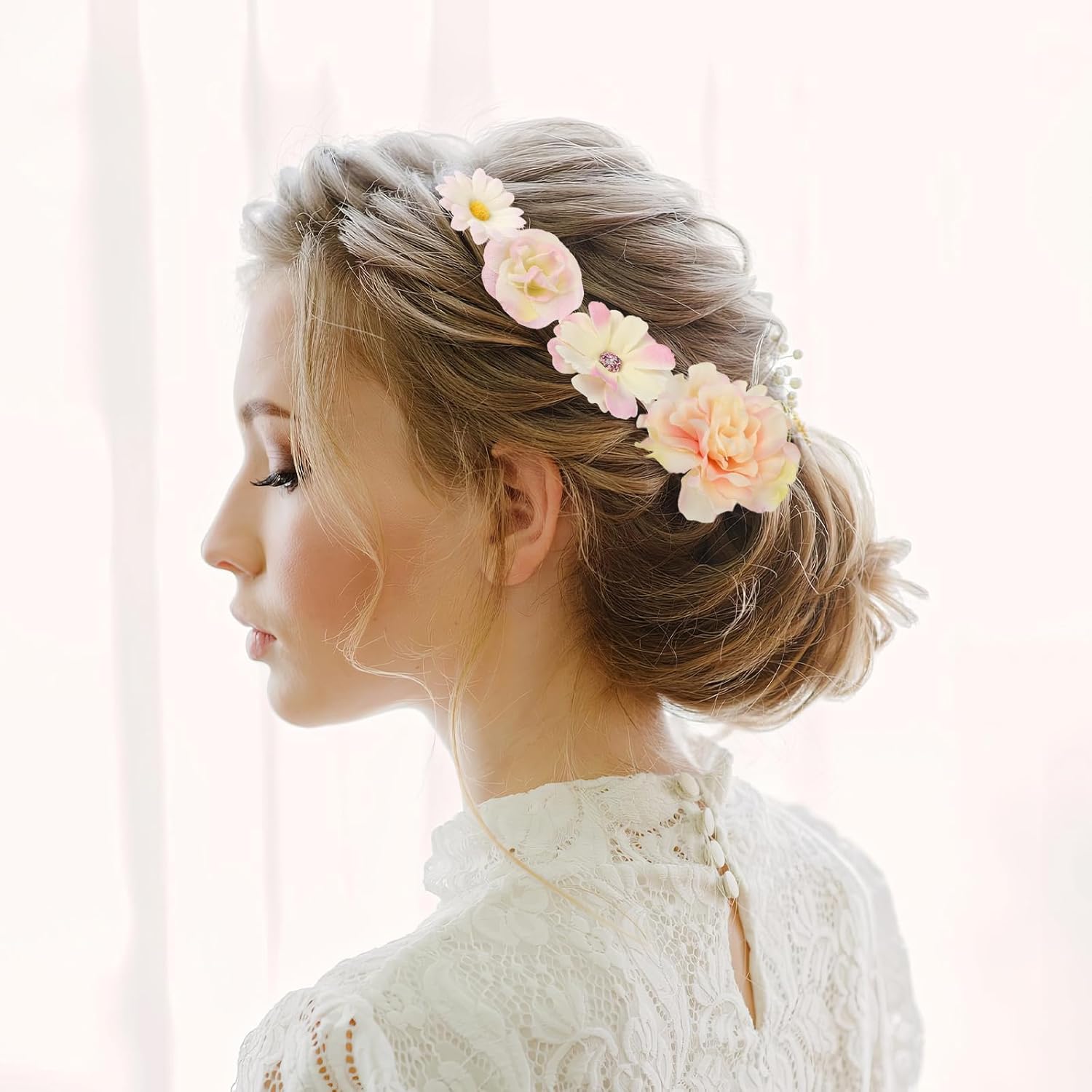 ATTGREAT 310 Pcs Fake Flower Heads Mini Artificial Flower Bulk Silk Flowers for Decoration Small Faux Flower Heads Fabric Daisy Buds Floral for Crafts DIY Wedding Party Baby Shower Home Decor, Pink