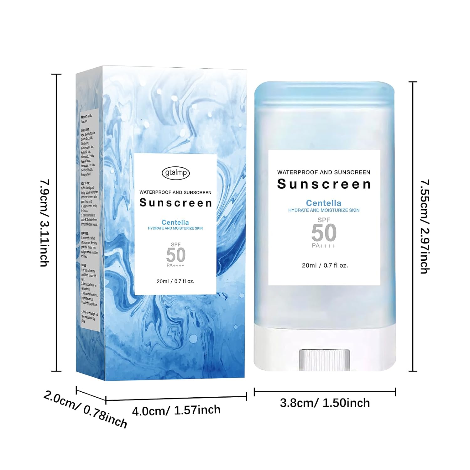 Suncream Stick with Centella SPF50+ PA++++ Moisturizing Sun Stick Waterproof Lightweight UVA UVB Protection Broad Spectrum Sunblock Sticks for Face and Body (1pc) | Moisturizing, Waterproof, Lightweight, UVA UVB Protection, Face and Body