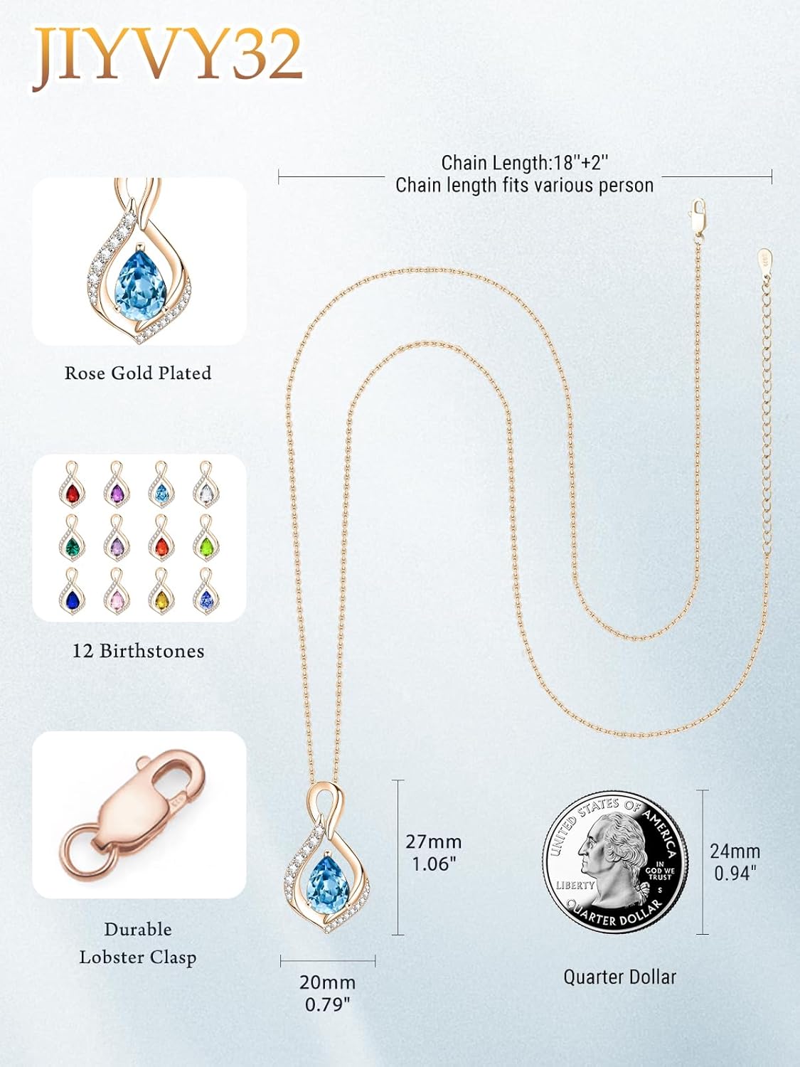 Infinity Necklaces for Women, White Gold/14K Gold/Rose Gold Forever Love Jewelry Gift with Birthstone Pendant for Wife Her Mom