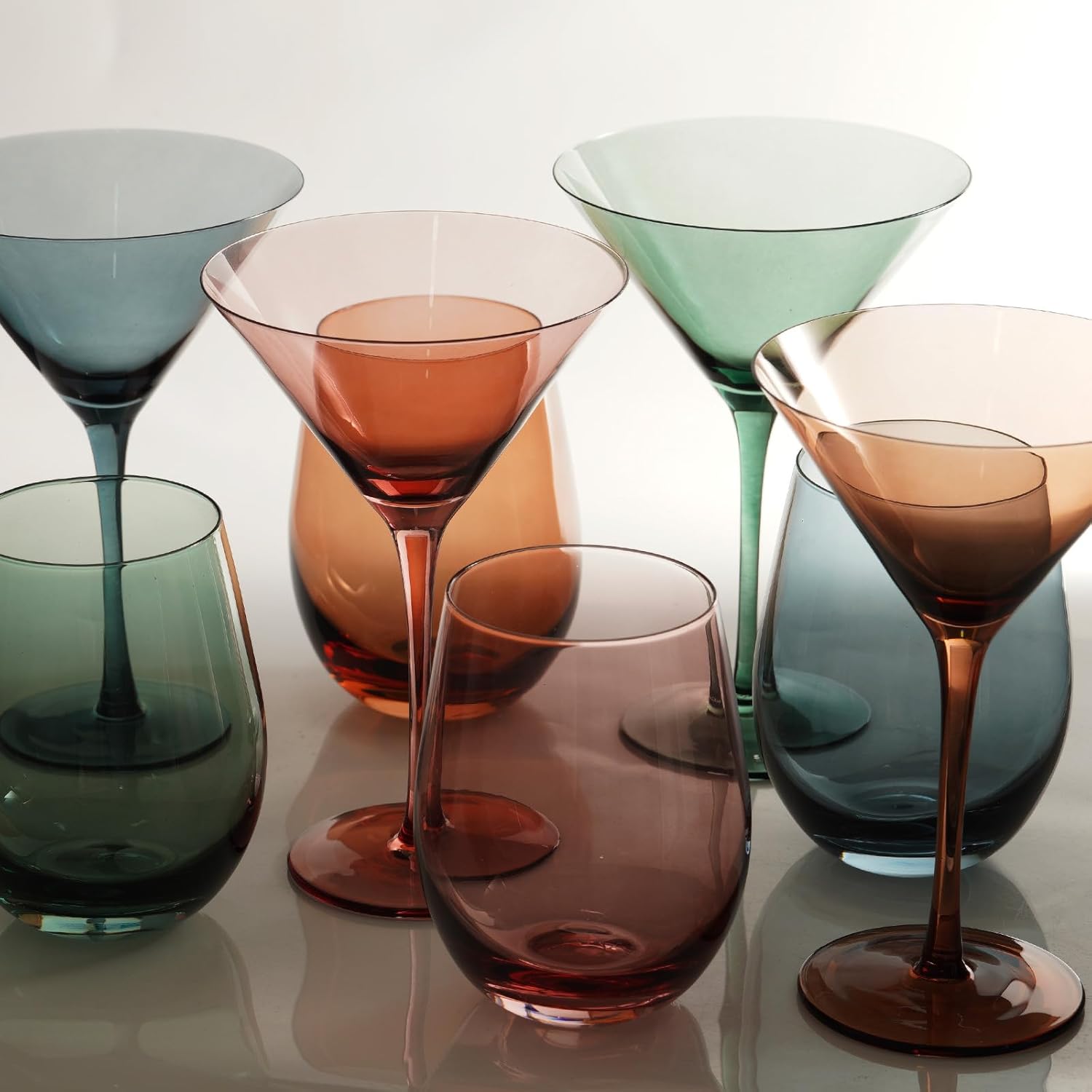 Colored Martini Glasses Set of 4-9 oz, Handmade Premium Crystal Cocktail Glasses, Martini, Cosmopolitan, Manhattan, Gimlet, Pisco Sour, Christmas Gifts for Men Women, Colored