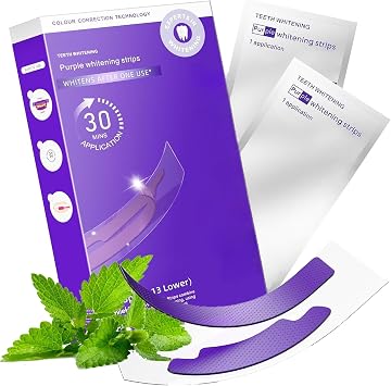 Purple Whitening Strips, Teeth Whitening Strips Removes Yellow Stains & Bad Breath, Enamel Safe for Sensitive Tooth, Whitens Teeth, Tooth Whitener with Non-Slip, Dry Strip Technology 1, S