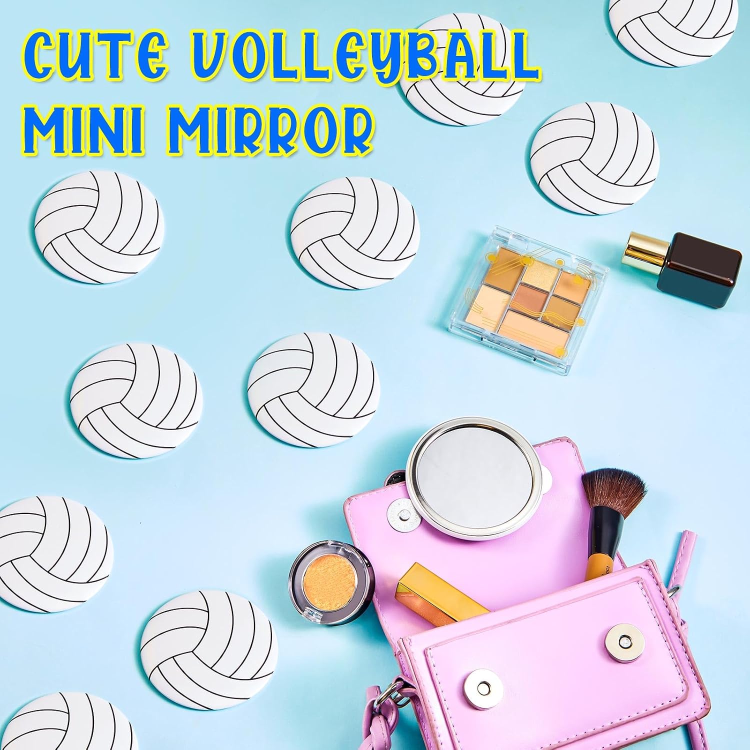 Taiyin 18 Pcs Volleyball Gifts for Team Bulk Compact Mirror Round Sport Makeup Pocket Mirror 2.76 Inch Portable for Team Player Accessories Volleyball Party Supplies Goodie Bag Stuffers