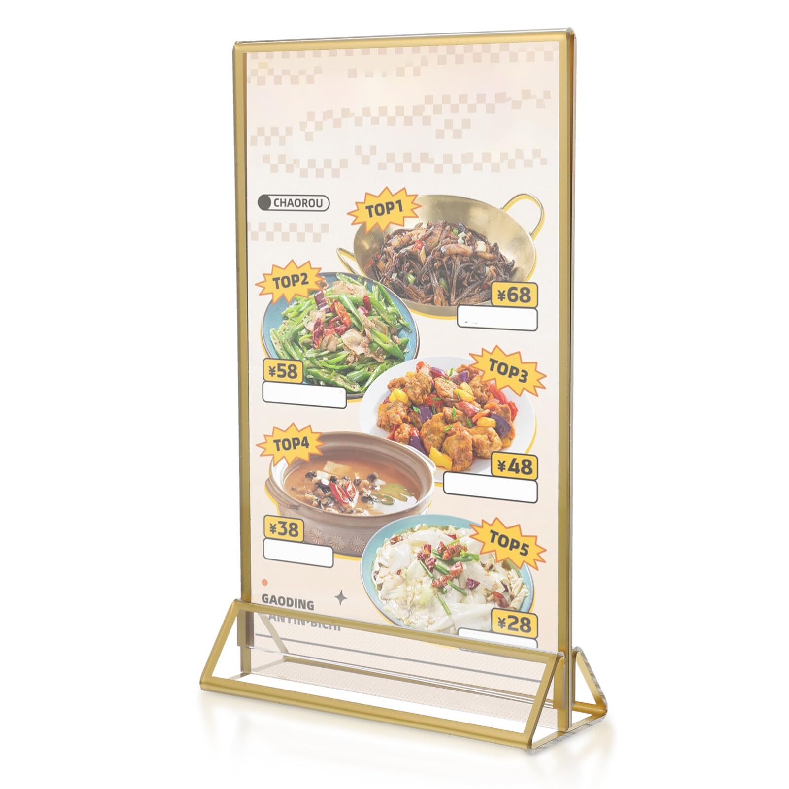 Porta Menú Acrílico Dorado de Doble Cara 6 Piezas para Mesa | Expositor de Carteles, para Centros Comerciales y Supermercados, Fácil de Llevar y Guardar