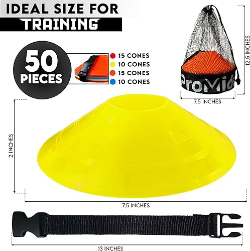 Miniatura 3 de Conos de fútbol para entrenamiento (24, 50 y 100 piezas) con bolsa de malla y correa, flexibles y resistentes, lo mejor para ejercicios de fútbol,