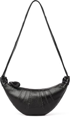 DORIS&JACKY Soft Croissant Crossbody Bag for Women, Designer Lambskin Crescent Chest Purse With Wide Single Shoulder Strap