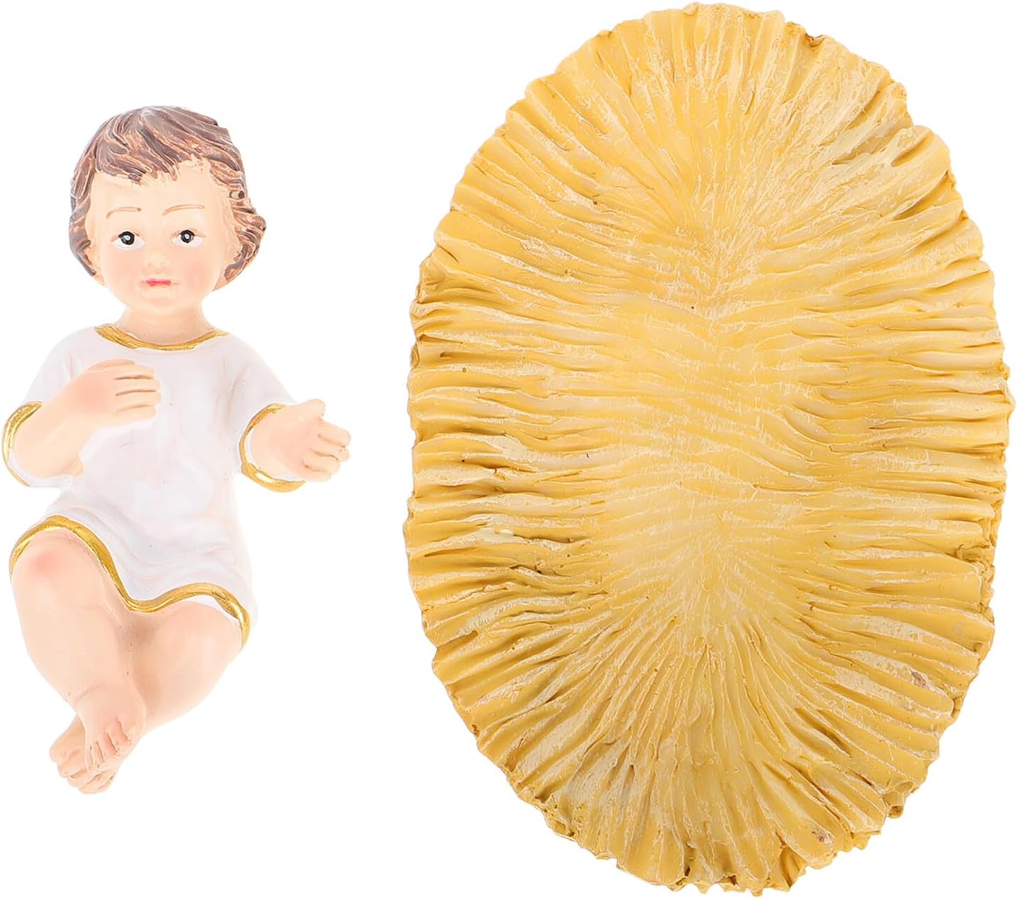 Jesus Figurine with Manger Resin Sculpture, Small Religious Desk Ornament for Christmas Home and Office Nativity Decoration